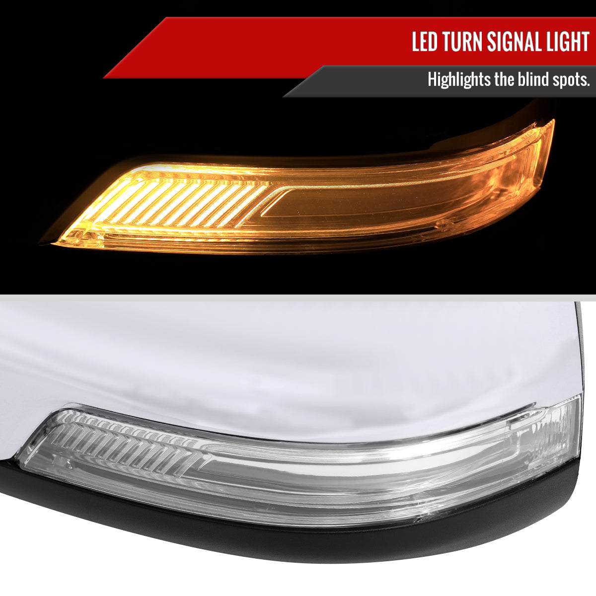 2019-2024 Dodge RAM 1500 Chrome Power Adjustable, Manual Fold, BSD & Heated Side Mirror w/ LED Puddle and Turn Signal Light - Driver Side Only