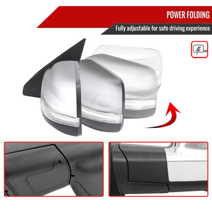 2019-2024 Dodge RAM 1500 Chrome Power Adjustable, Auto-Fold, BSD & Heated Side Mirror w/ LED Puddle and Turn Signal Light - Driver Side Only