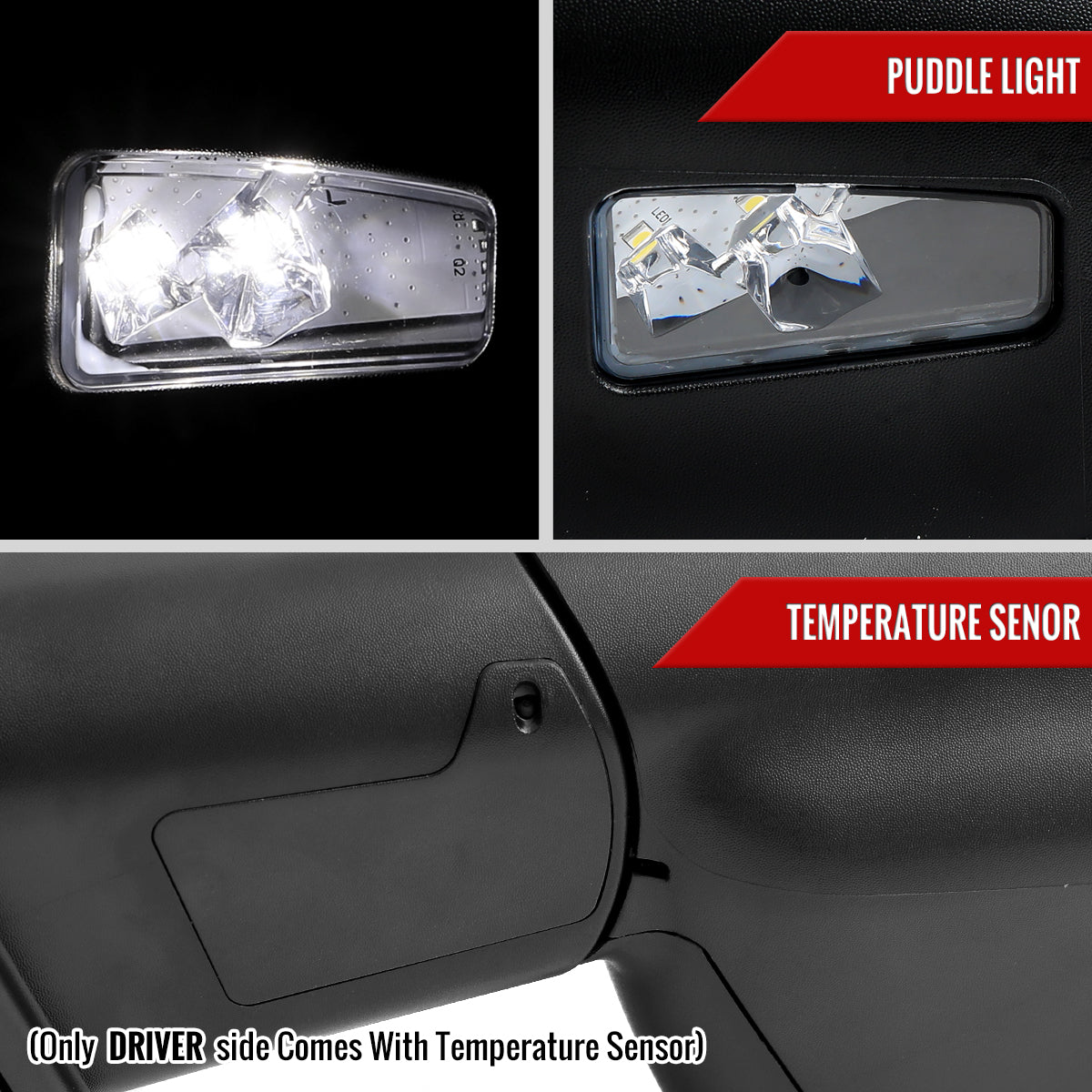 2019-2024 Dodge RAM 1500 Chrome Power Adjustable, Auto-Fold, BSD & Heated Side Mirror w/ LED Puddle and Turn Signal Light - Driver Side Only