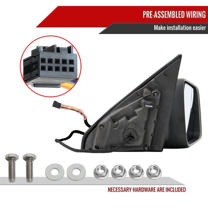 2019-2024 Dodge RAM 1500 Black Power Adjustable, Manual Fold, BSD & Heated Side Mirror w/ LED Puddle and Turn Signal Light - Passenger Side Only