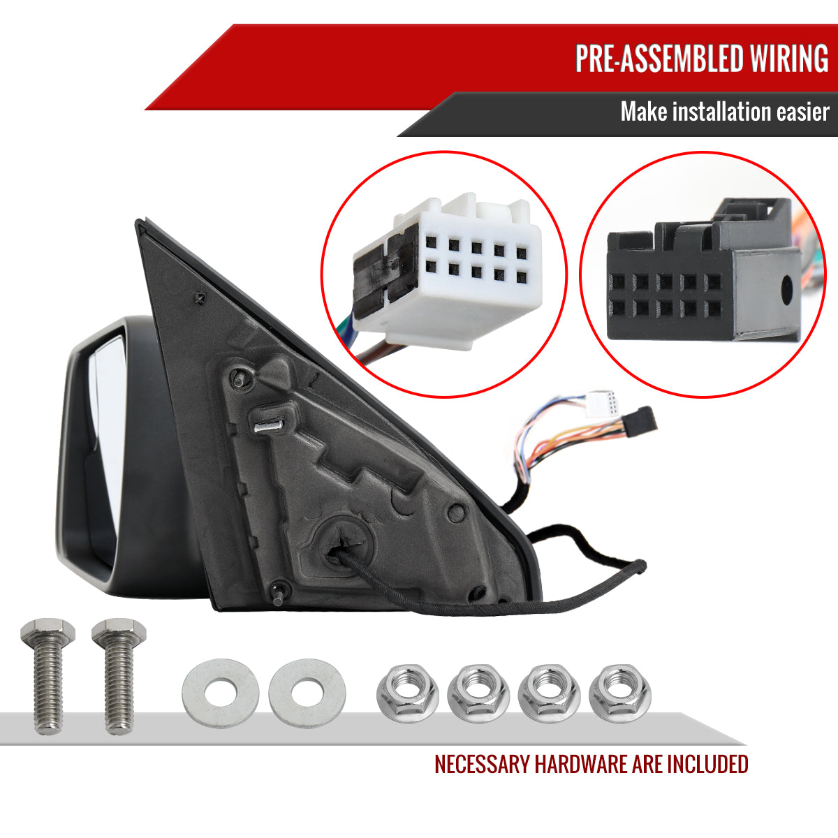 2019-2024 Dodge RAM 1500 Black Power Adjustable, Auto-Fold, BSD & Heated Side Mirror w/ LED Puddle and Turn Signal Light - Driver Side Only