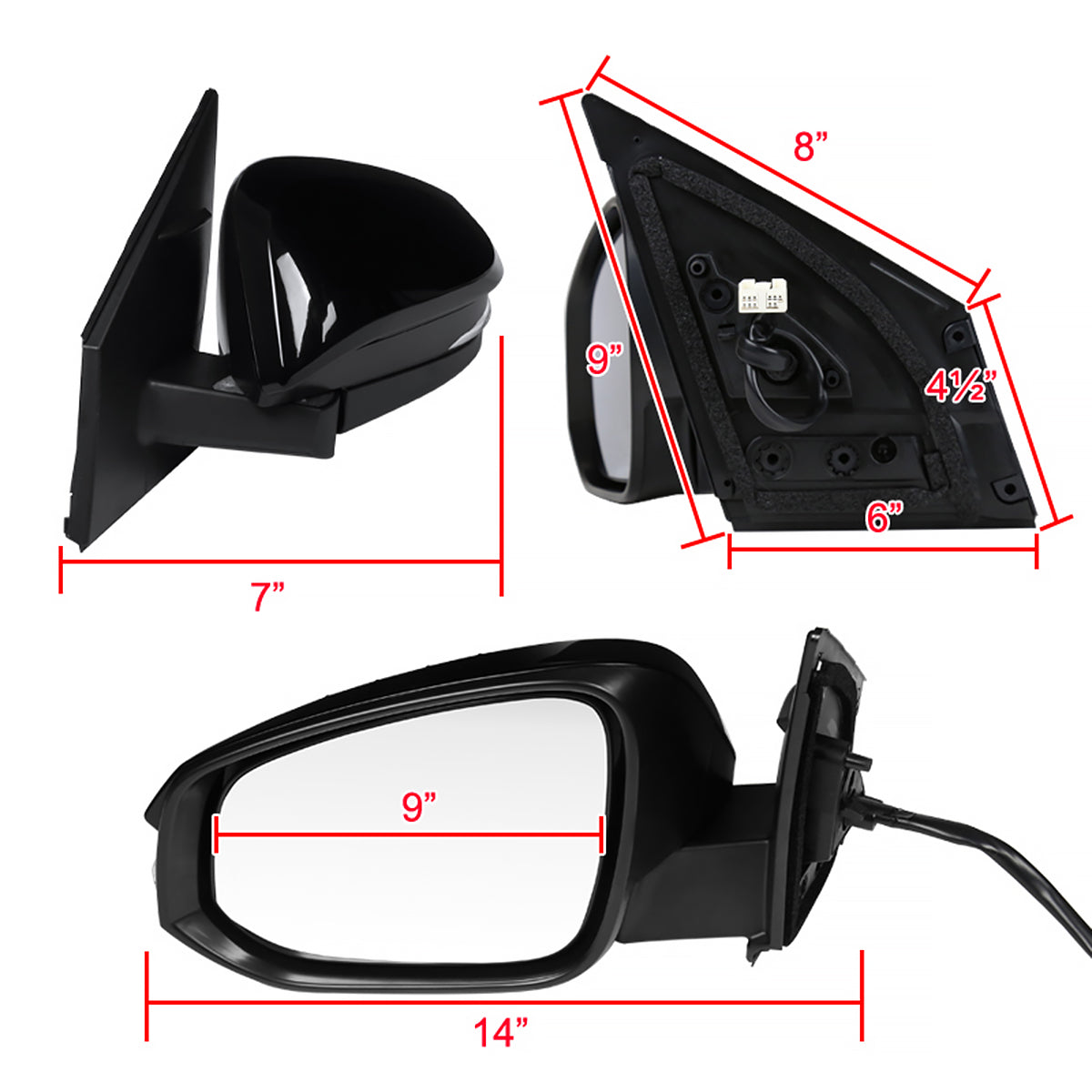 2013-2015 Toyota RAV4 Glossy Black 7-Pin Power Adjustable & Heated Side Mirror w/ LED Turn Signal Light - Driver Side Only