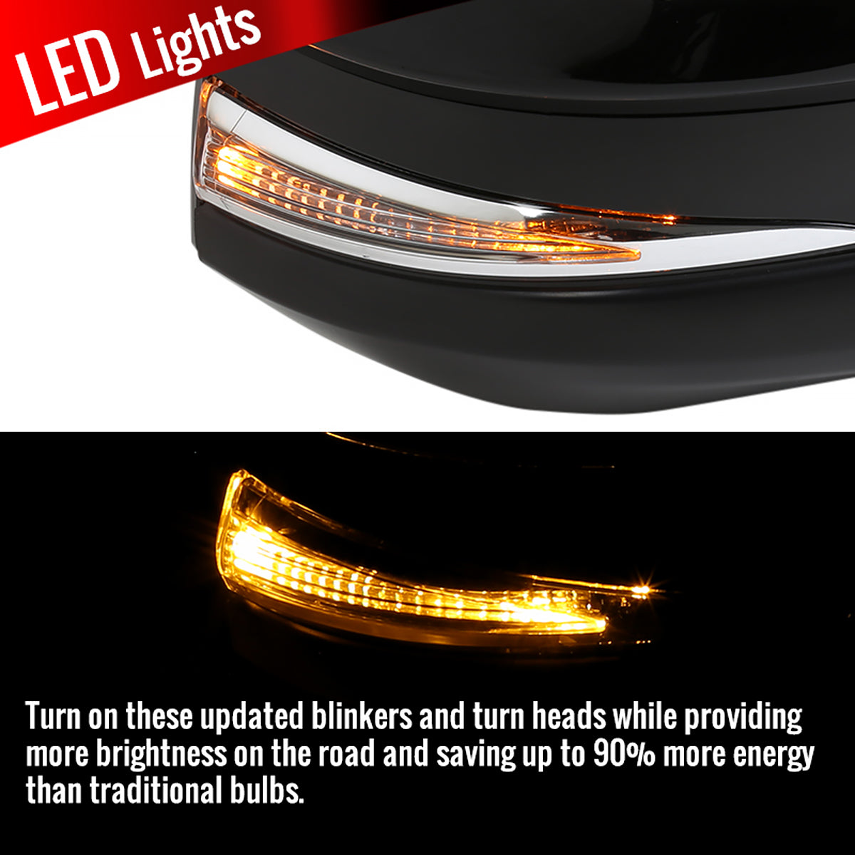 2013-2015 Toyota RAV4 Glossy Black 7-Pin Power Adjustable & Heated Side Mirror w/ LED Turn Signal Light - Passenger Side Only