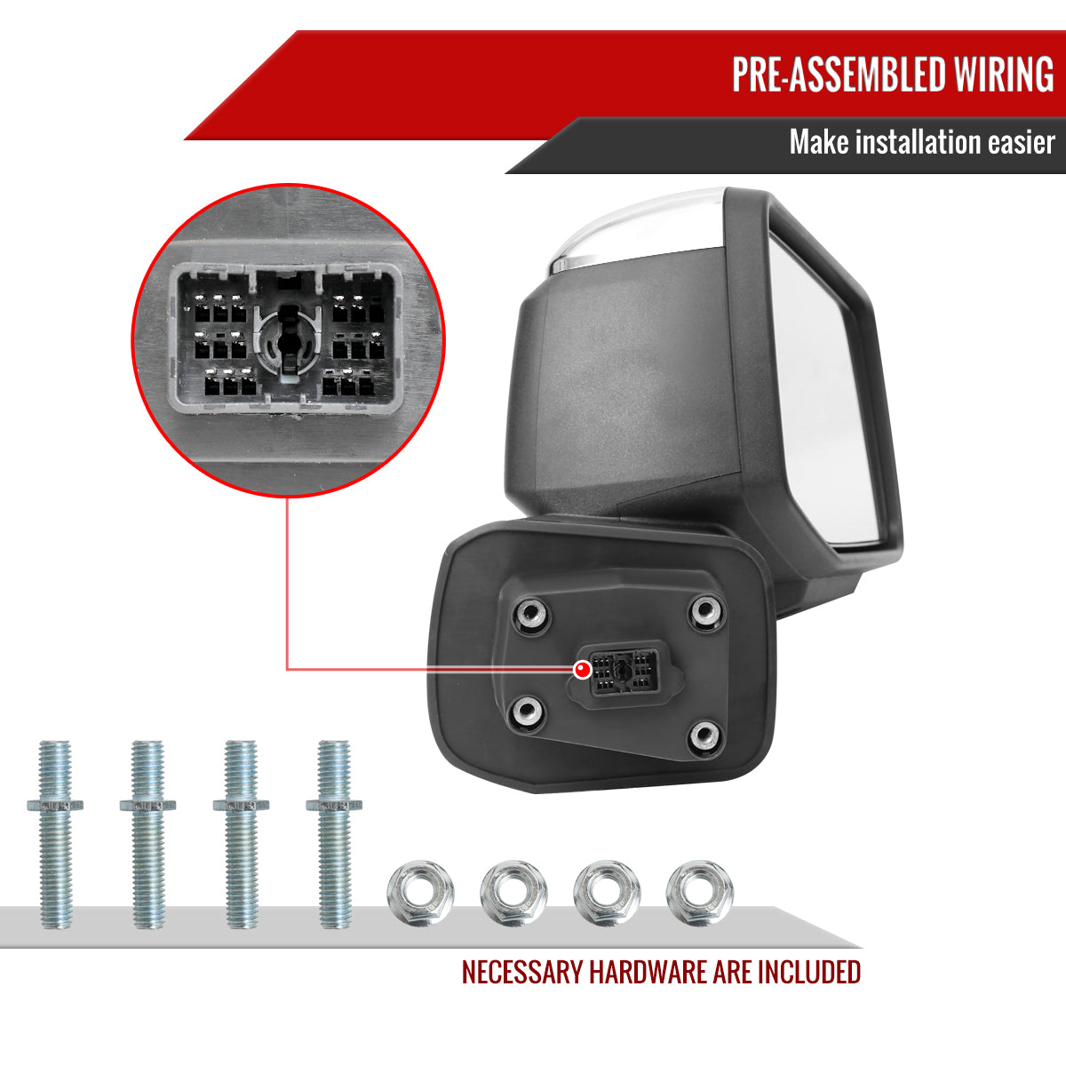 2019-2026 GMC Sierra 1500 Chrome Power Adjustable, Manual Fold, BSD & Heated Side Mirror w/ LED Puddle and Turn Signal Light - Passenger Side Only