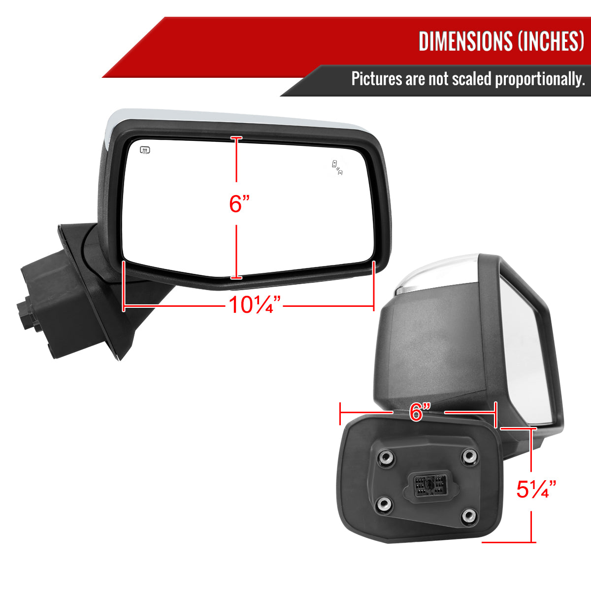 2019-2026 GMC Sierra 1500 Chrome Power Adjustable, Manual Fold, BSD & Heated Side Mirror w/ LED Puddle and Turn Signal Light - Passenger Side Only