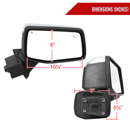 2019-2026 GMC Sierra 1500 Chrome Power Adjustable, Auto-Fold, BSD & Heated Side Mirror w/ LED Puddle and Turn Signal Light - Passenger Side Only