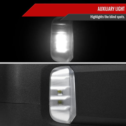 2019-2026 GMC Sierra 1500 Black Power Adjustable, Auto-Fold, BSD & Heated Side Mirror w/ LED Puddle and Auxiliary Light - Passenger Side Only