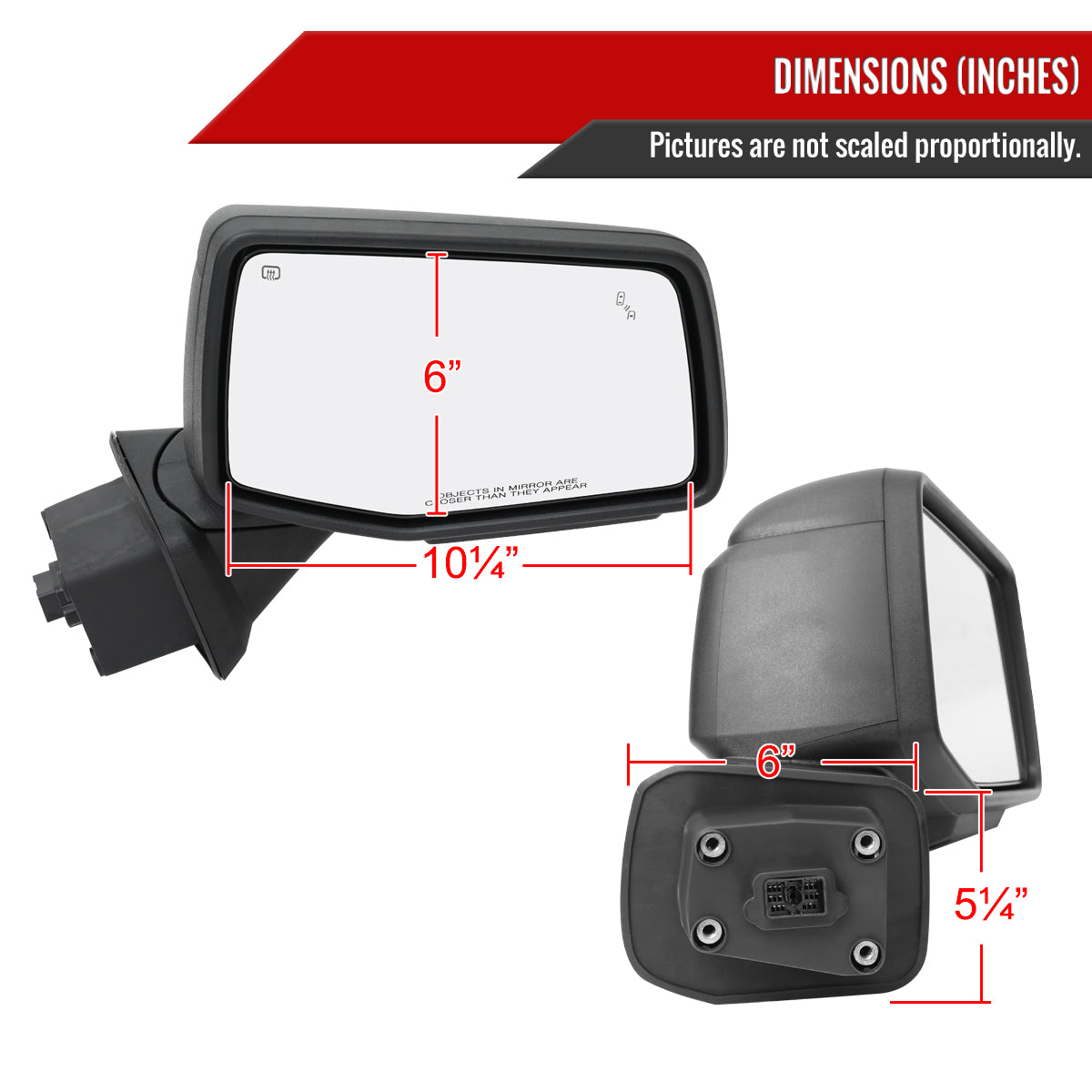 2019-2026 GMC Sierra 1500 Black Power Adjustable, Auto-Fold, BSD & Heated Side Mirror w/ LED Puddle and Auxiliary Light - Passenger Side Only