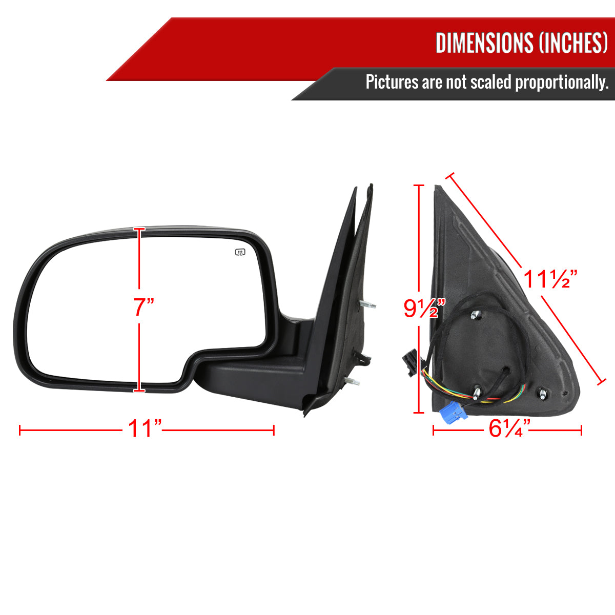 2003-2007 Chevrolet Silverado / Suburban /Avalanche / Tahoe GMC Sierra / Yukon Matte Black Power Heated Side Mirrors