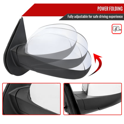 2007-2013 Chevrolet Silverado GMC Sierra Chrome Power Adjustable, Auto-Fold & Heated Side Mirror w/ LED Puddle and Turn Signal Light - Driver Side Only