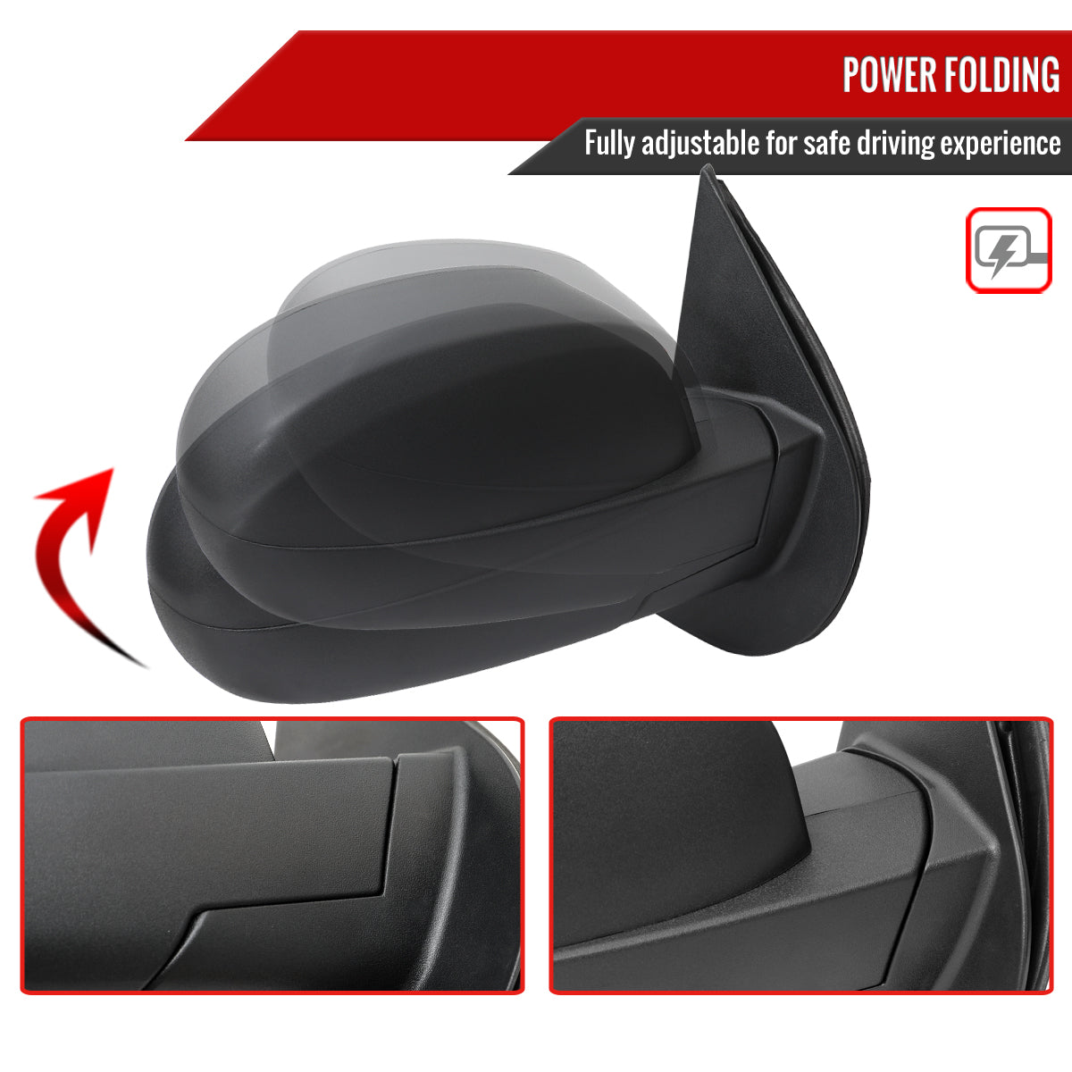 2007-2013 Chevrolet Silverado GMC Sierra Black Power Adjustable, Auto-Fold & Heated Side Mirror w/ LED Puddle and Turn Signal Light - Passenger Side Only