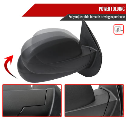 2007-2013 Chevrolet Silverado GMC Sierra Black Power Adjustable, Auto-Fold & Heated Side Mirror w/ LED Puddle and Turn Signal Light - Passenger Side Only