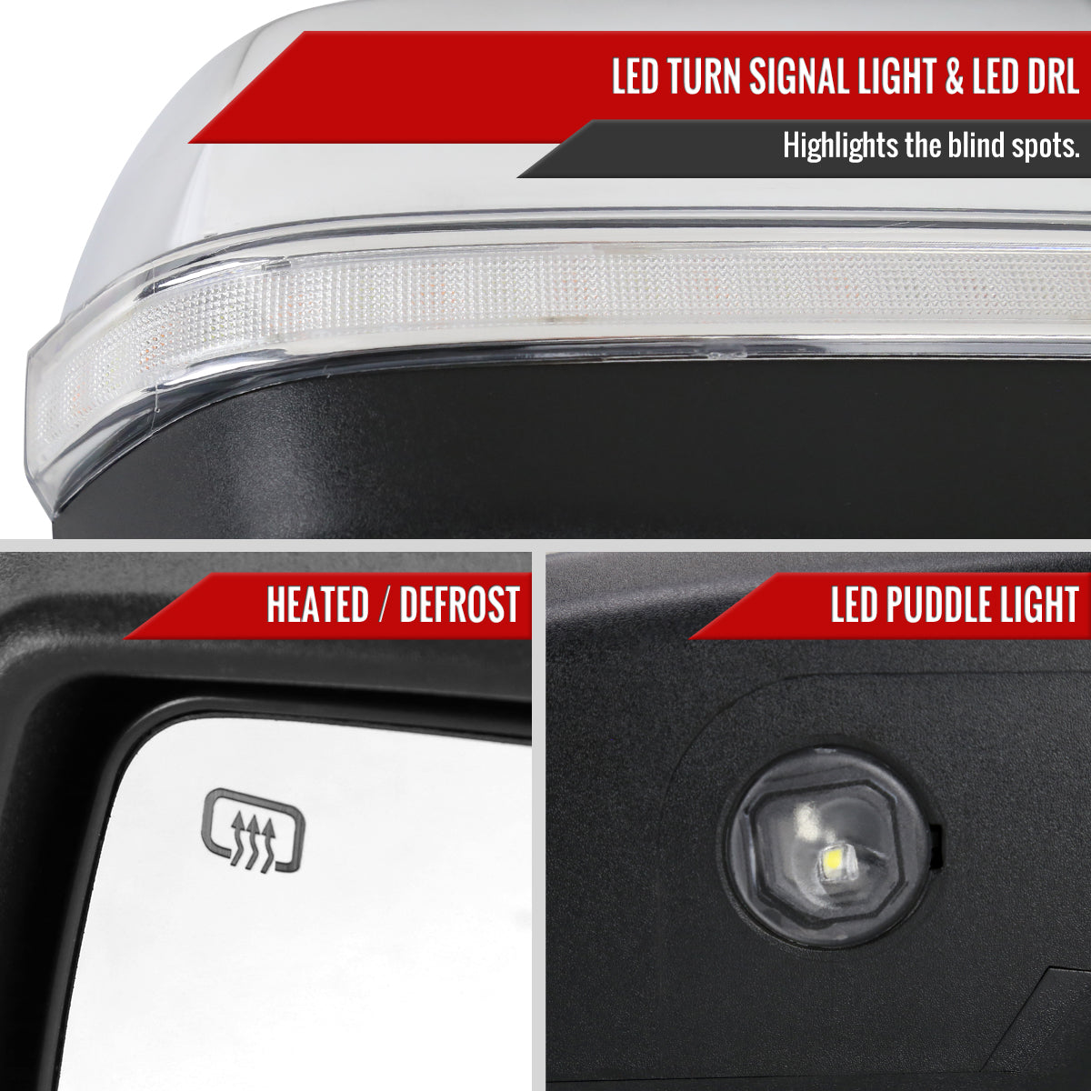 2014-2018 Chevrolet Silverado/GMC Sierra Chrome Power Adjustable, Auto-Fold, & Heated Side Mirror w/ LED Turn Signal & Puddle Light - Passenger Side Only
