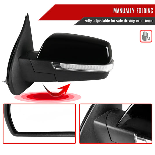 2014-2018 Chevrolet Silverado/GMC Sierra Manual Fold Power Adjustable Heated LED Turn Signal Glossy Black Side Mirror (Driver Side only)