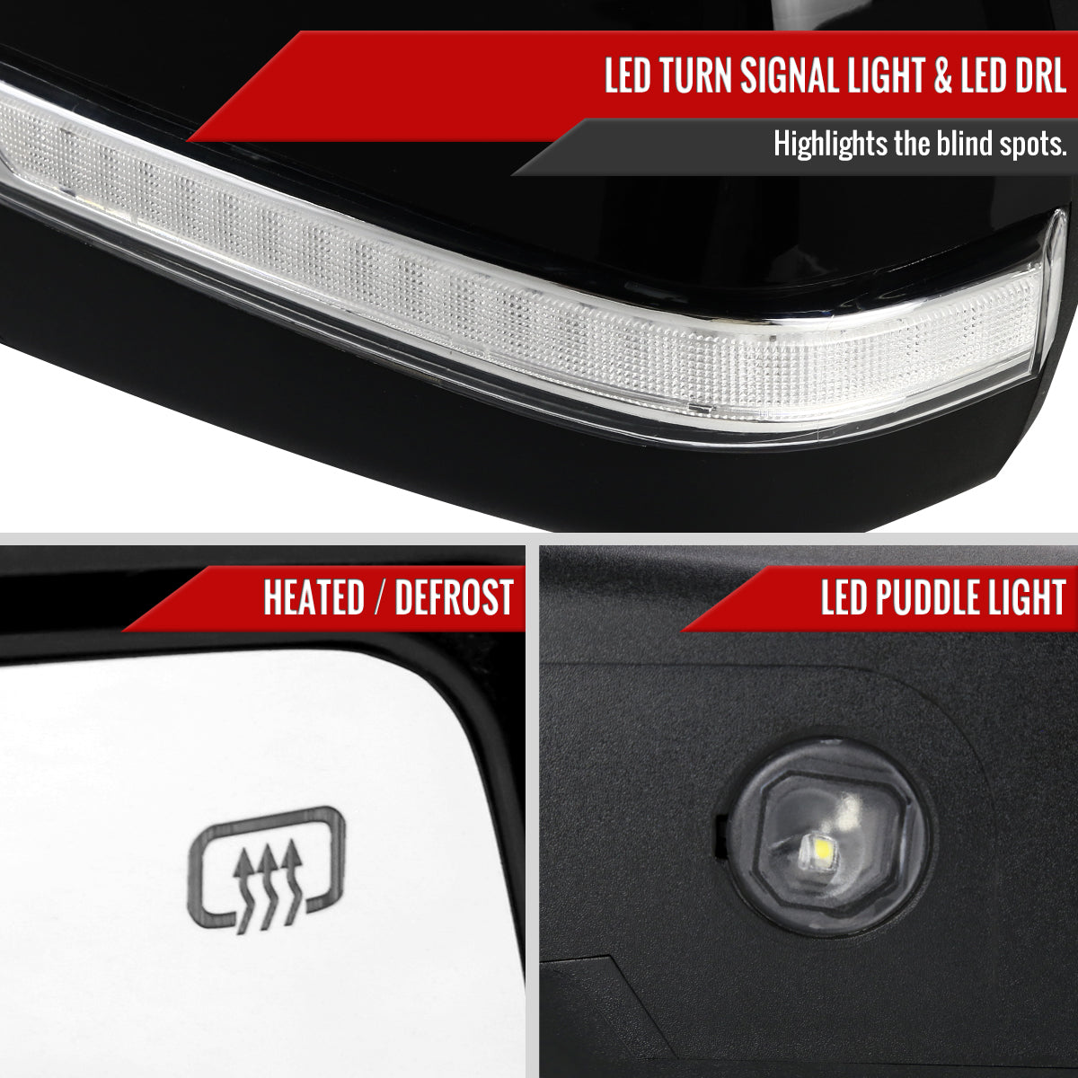 2014-2018 Chevrolet Silverado/GMC Sierra Manual Fold Power Adjustable Heated LED Turn Signal Glossy Black Side Mirror (Driver Side only)