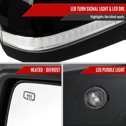 2014-2018 Chevrolet Silverado/GMC Sierra Manual Fold Power Adjustable Heated LED Turn Signal Glossy Black Side Mirror (Passenger Side only)