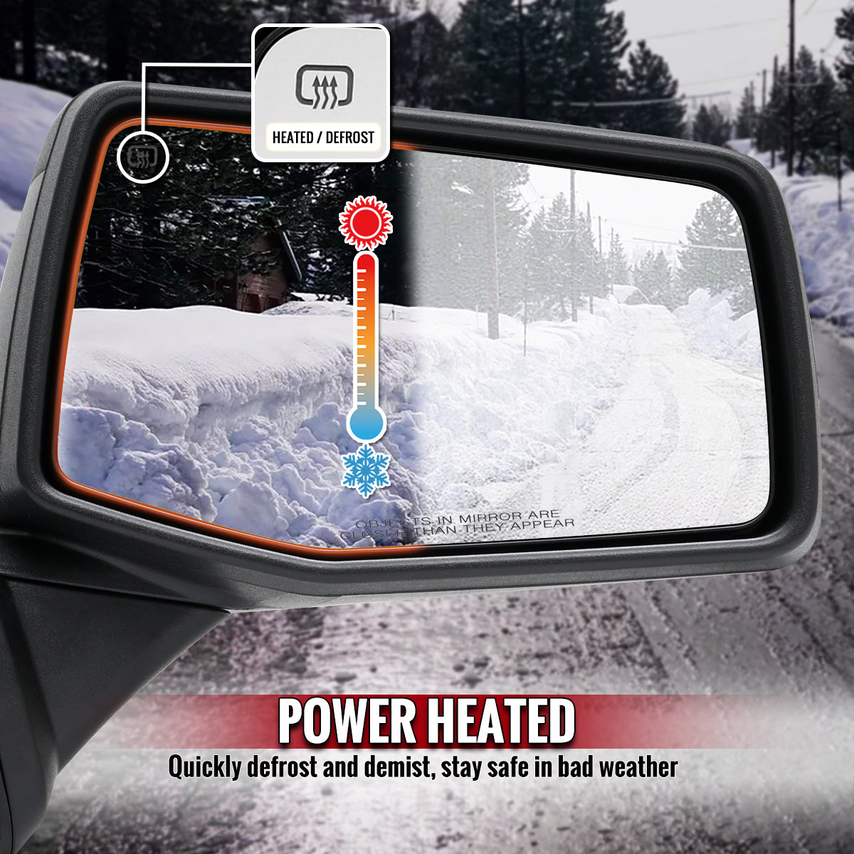 2019-2026 Chevrolet Silverado 1500 Black Power Adjustable, Manual Fold & Heated Side Mirror w/ t Temperature Sensor - Passenger Side Only