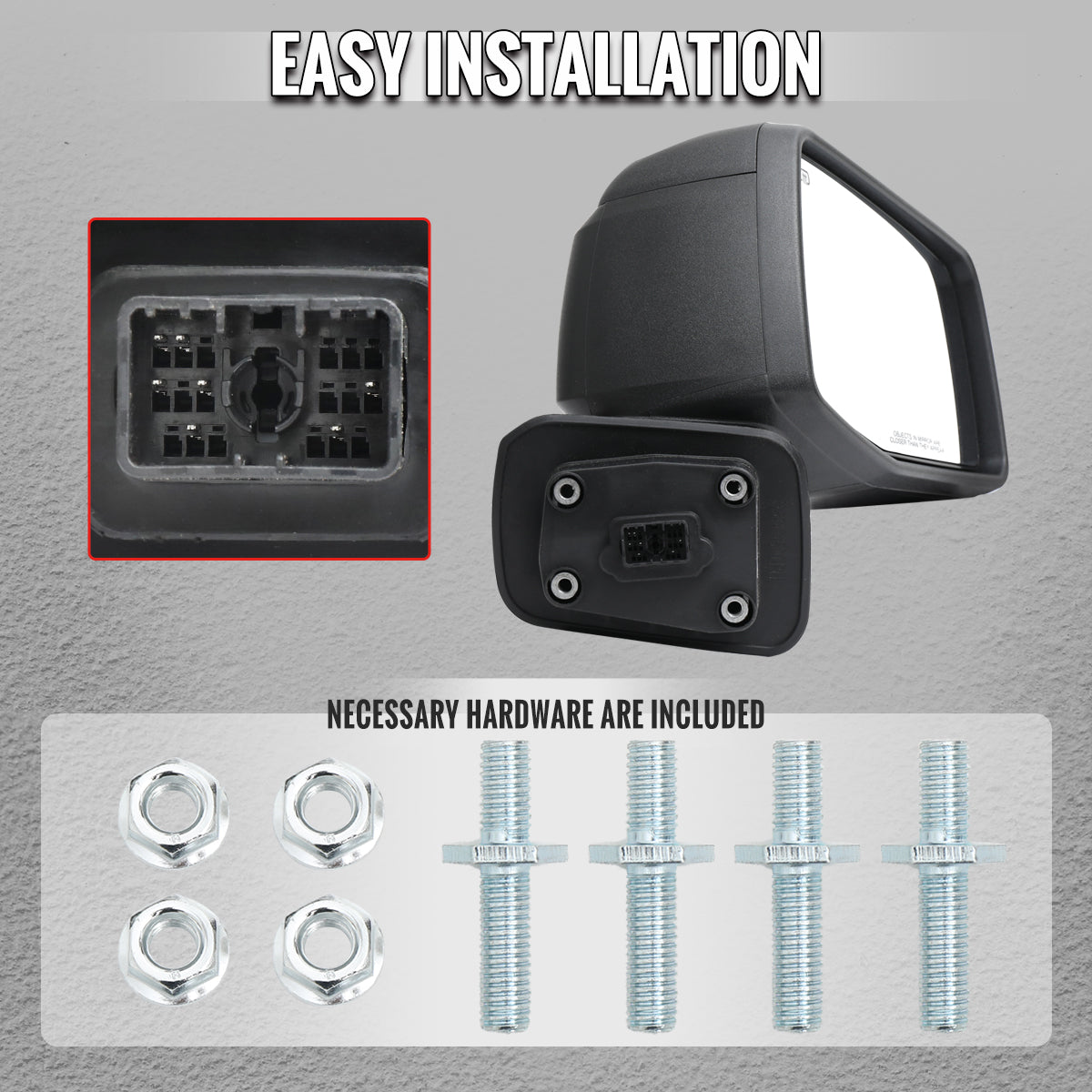 2019-2026 Chevrolet Silverado 1500 Black Power Adjustable, Manual Fold & Heated Side Mirror w/ t Temperature Sensor - Passenger Side Only