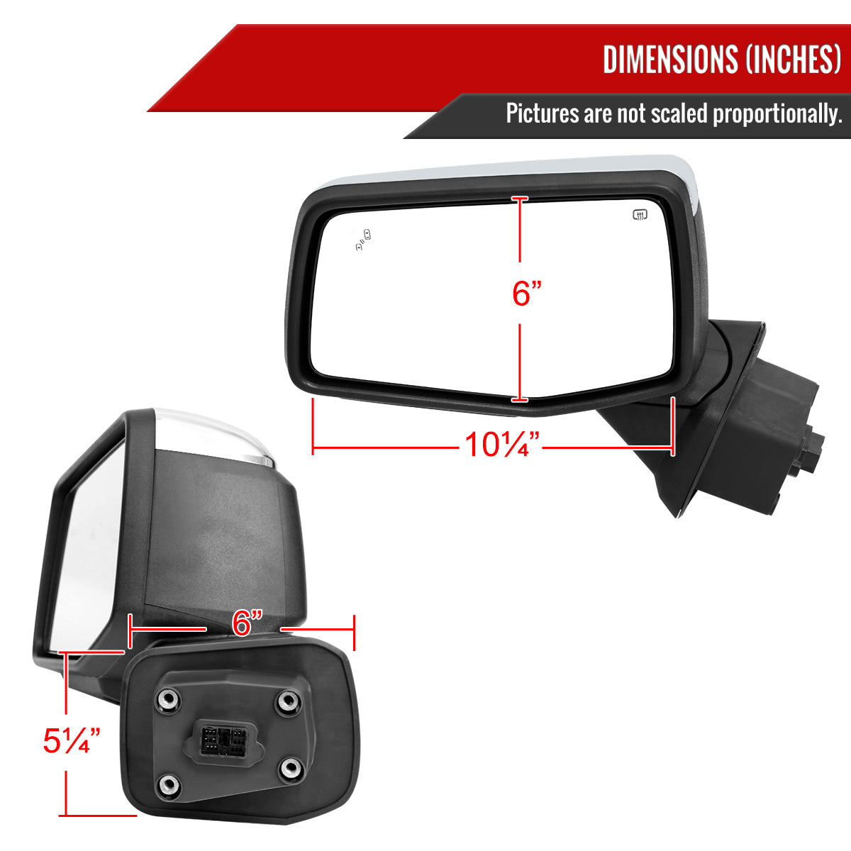 2019-2026 Chevrolet Silverado 1500 Chrome Power Adjustable, Manual Fold, BSD & Heated Side Mirror w/ LED Puddle and Turn Signal Light - Driver Side Only