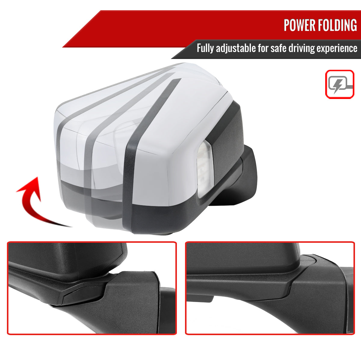2019-2026 Chevrolet Silverado 1500 Chrome Power Adjustable, Auto-Fold, BSD & Heated Side Mirror w/ LED Puddle and Turn Signal Light - Passenger Side Only
