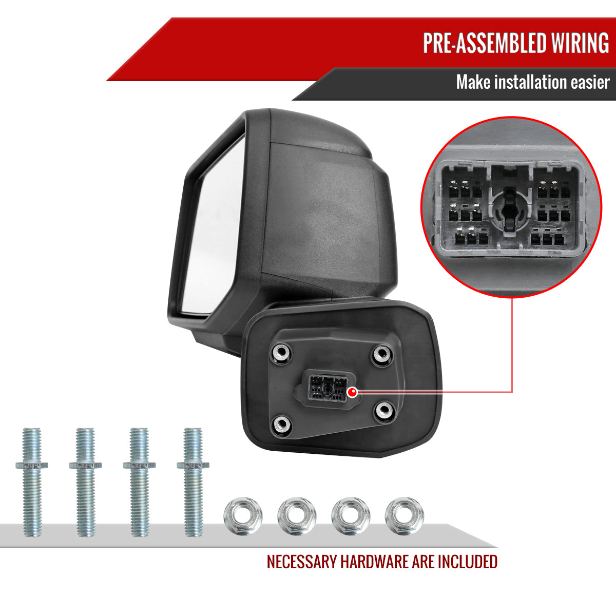 2019-2026 Chevrolet Silverado 1500 Black Power Adjustable, Manual Fold, BSD & Heated Side Mirror w/ LED Puddle and Auxiliary Light - Driver Side Only