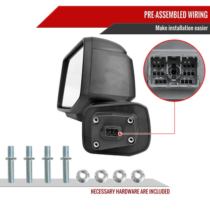 2019-2026 Chevrolet Silverado 1500 Black Power Adjustable, Manual Fold, BSD & Heated Side Mirror w/ LED Puddle and Auxiliary Light - Driver Side Only