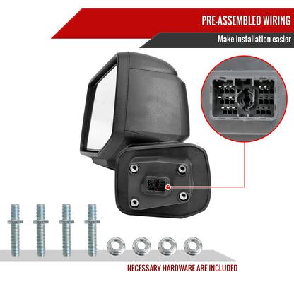 2019-2026 Chevrolet Silverado 1500 Black Power Adjustable, Auto-Fold, BSD & Heated Side Mirror w/ LED Puddle and Auxiliary Light - Driver Side Only