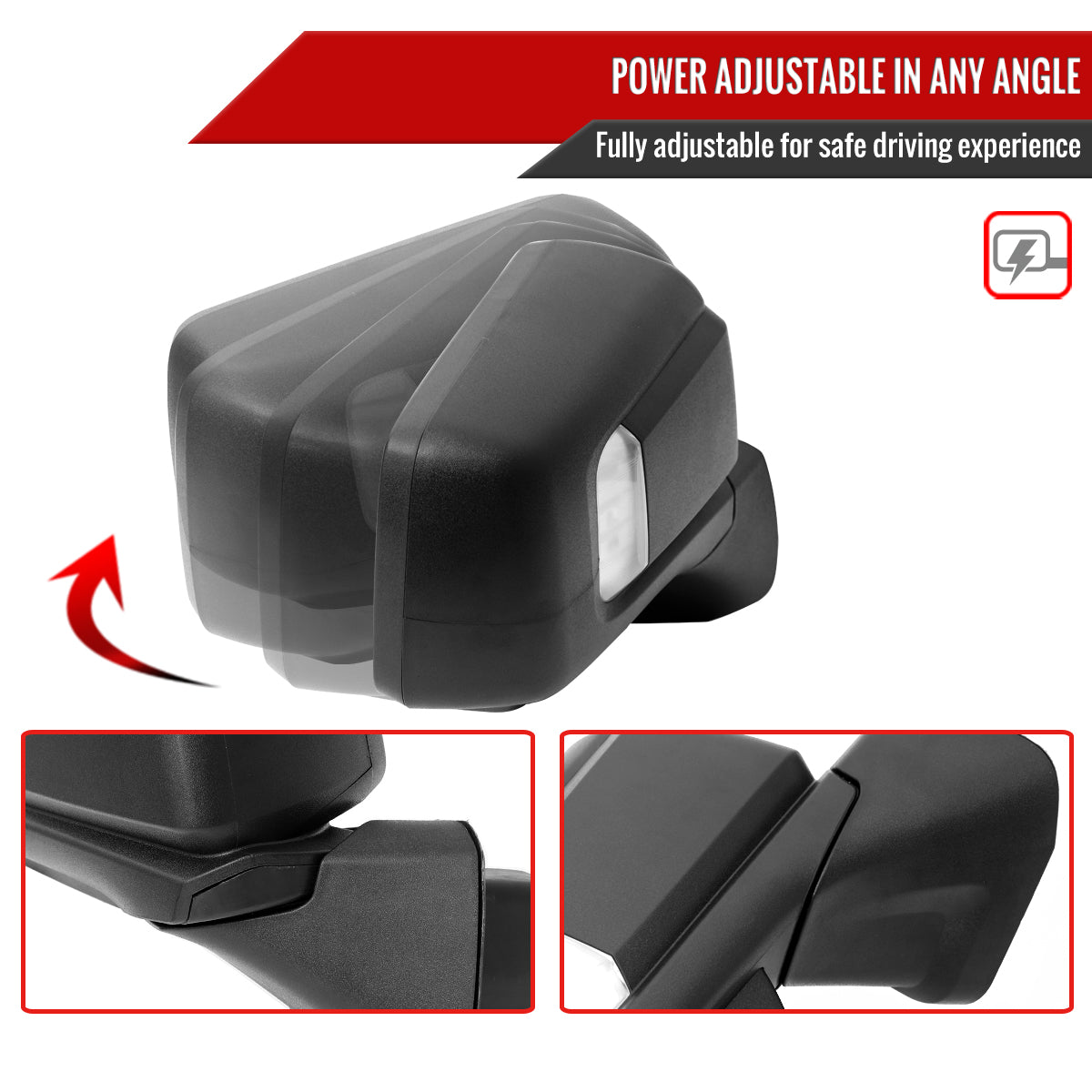 2019-2026 Chevrolet Silverado 1500 Black Power Adjustable, Auto-Fold, BSD & Heated Side Mirror w/ LED Puddle and Auxiliary Light - Passenger Side Only