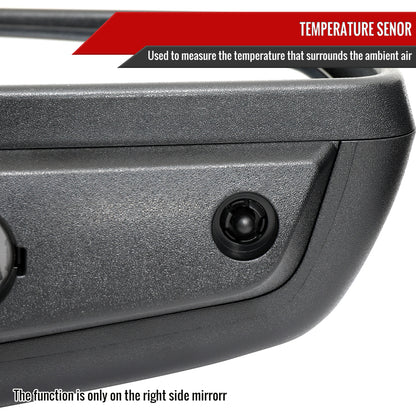 2019-2026 Chevrolet Silverado 1500 Black Power Adjustable, Auto-Fold, BSD & Heated Side Mirror w/ LED Puddle and Auxiliary Light - Passenger Side Only