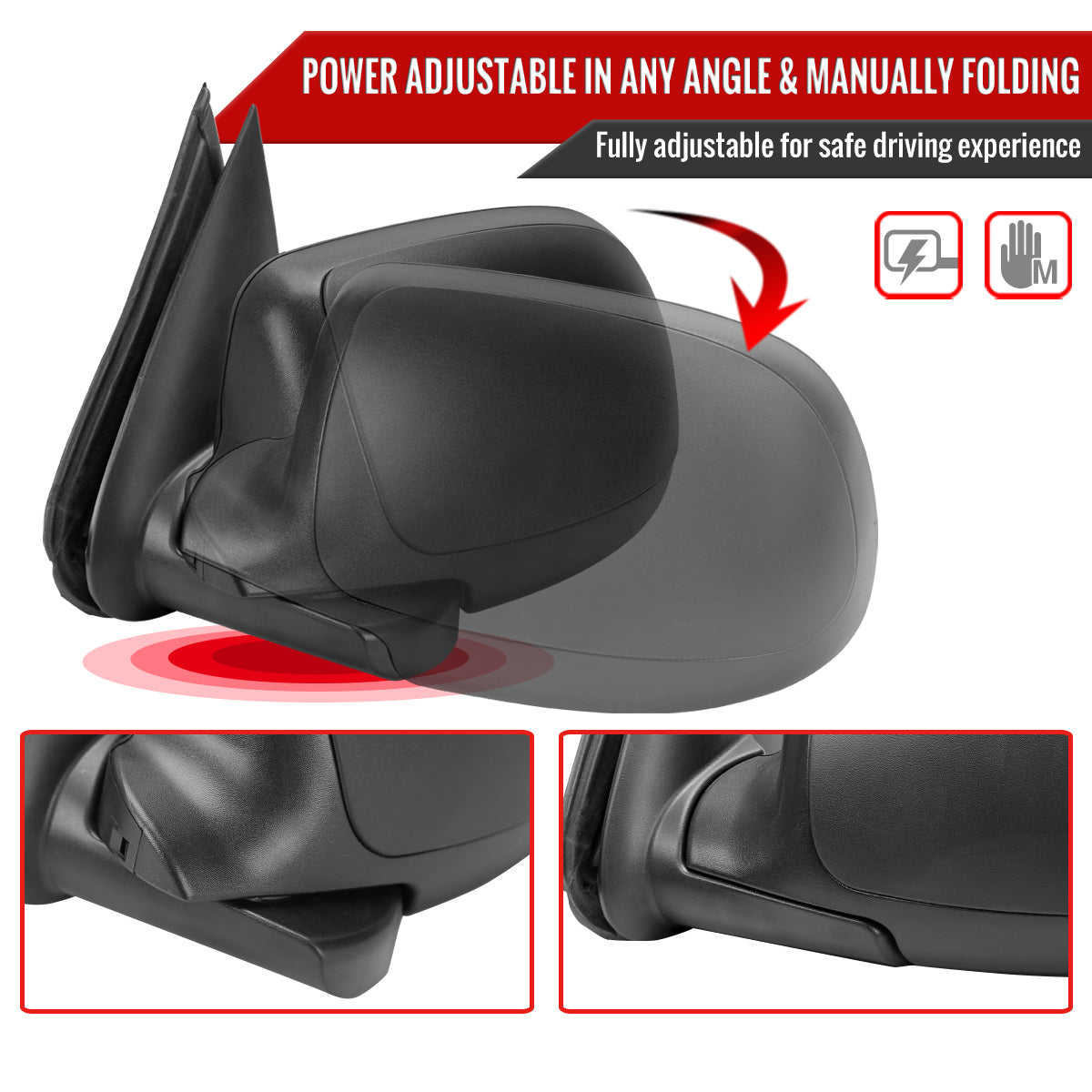 1999-2002 Chevrolet Silverado/Tahoe/Suburban GMC Sierra/Yukon Power Heated Matte Black Left/Driver Side Mirror