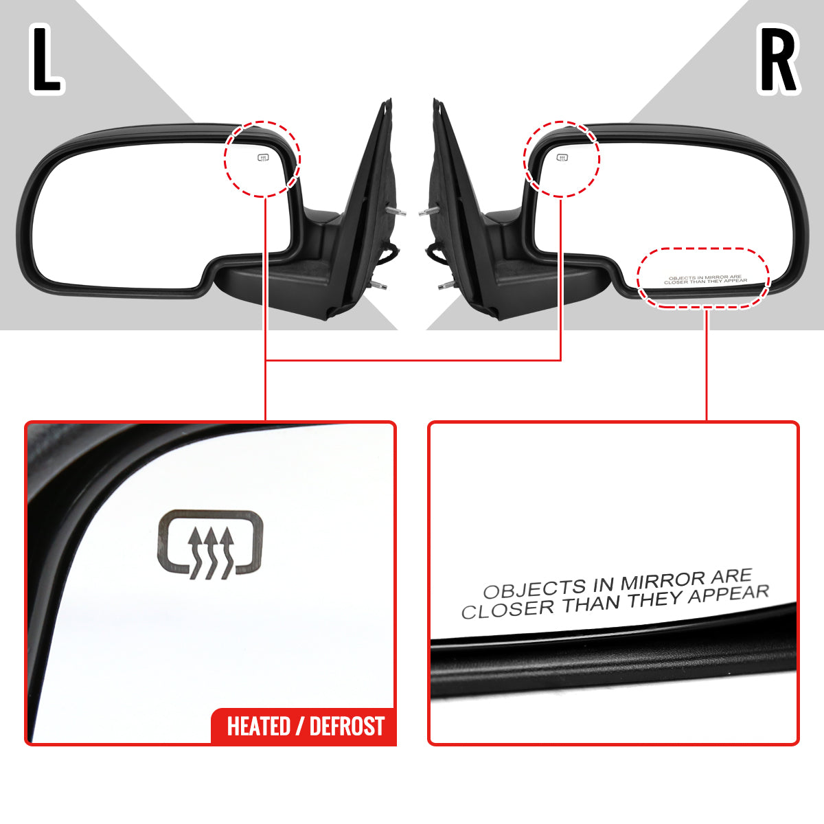 1999-2002 Chevrolet Silverado/Tahoe/Suburban GMC Sierra/Yukon Power Heated Matte Black Right/Passenger Side Mirror