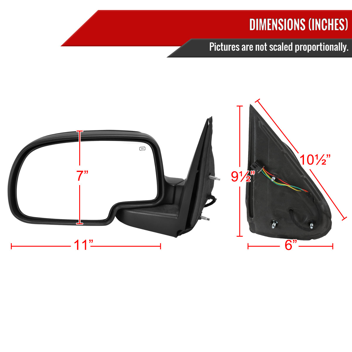 1999-2002 Chevrolet Silverado/Tahoe/Suburban GMC Sierra/Yukon Power Heated Matte Black Right/Passenger Side Mirror