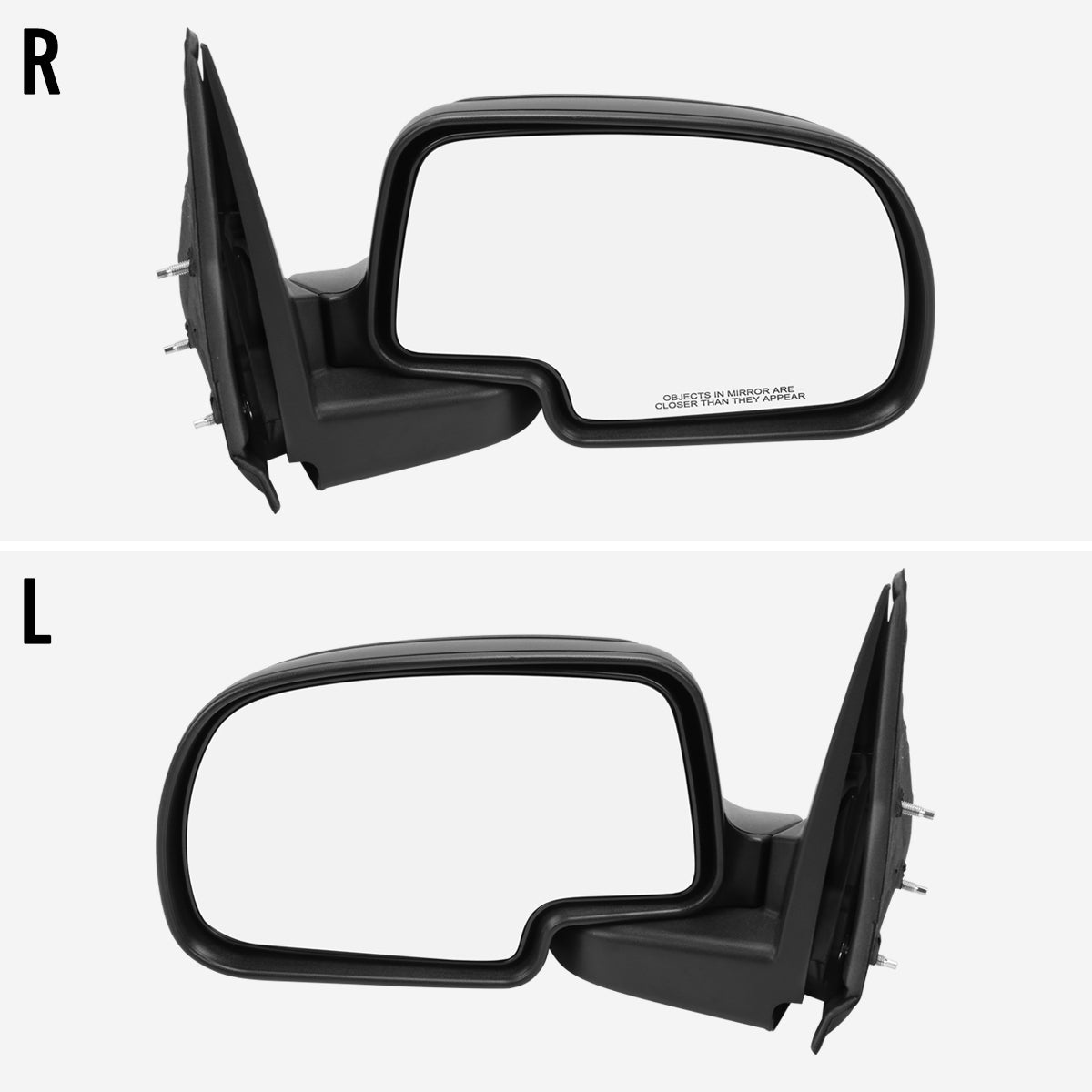 1999-2002 Chevrolet Silverado/Tahoe/Suburban GMC Sierra/Yukon Manually Adjustable Matte Black Side Mirrors