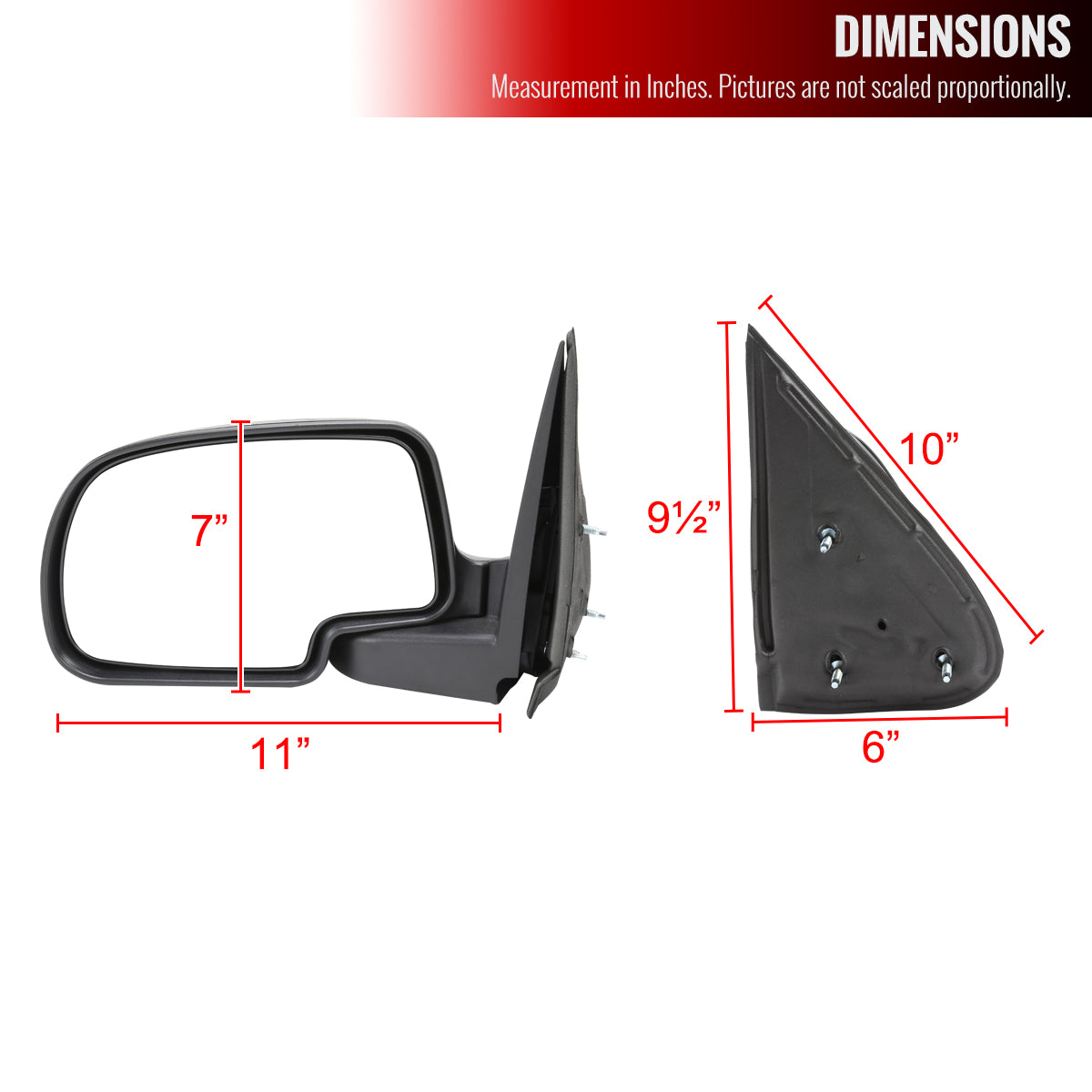 1999-2002 Chevrolet Silverado/Tahoe/Suburban GMC Sierra/Yukon Manually Adjustable Matte Black Side Mirrors