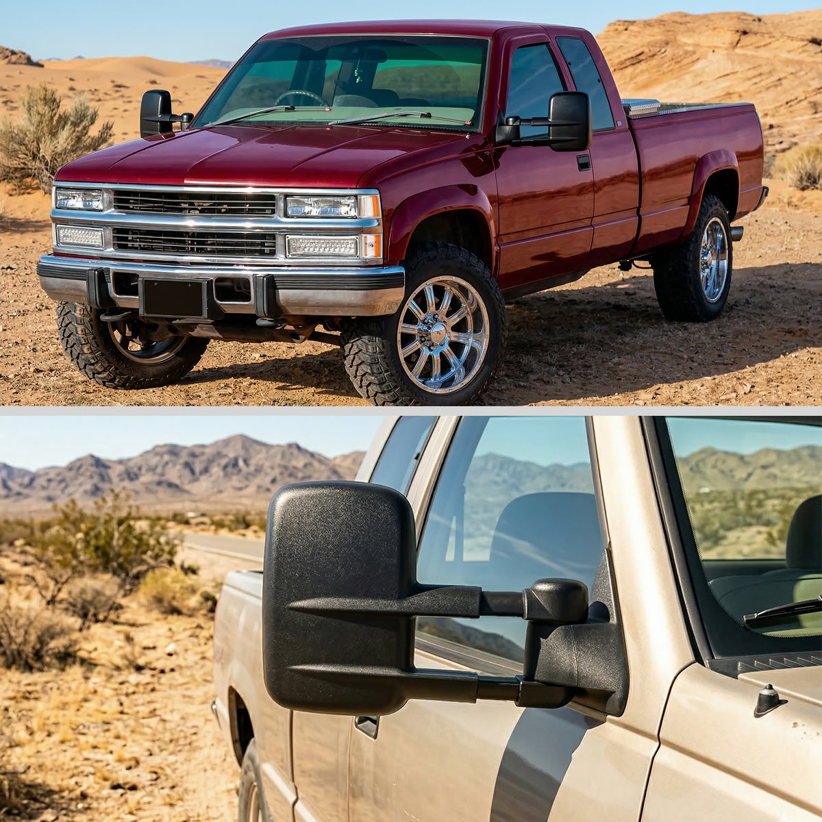 1988-1998 Chevrolet C/K 1500 / Tahoe / GMC Yukon / Suburban Black Power Adjustable Manual Extendable Towing Mirrors