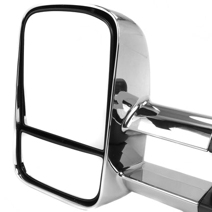 1988-2002 Chevrolet C/K C3500/Tahoe GMC Yukon/Suburban Chrome Manual Adjustable & Extendable Towing Mirrors w/ LED Amber Smoked Turn Signal Lights
