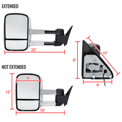 1988-2002 Chevrolet C/K C3500/Tahoe GMC Yukon/Suburban Chrome Manual Adjustable & Extendable Towing Mirrors w/ LED Amber Smoked Turn Signal Lights