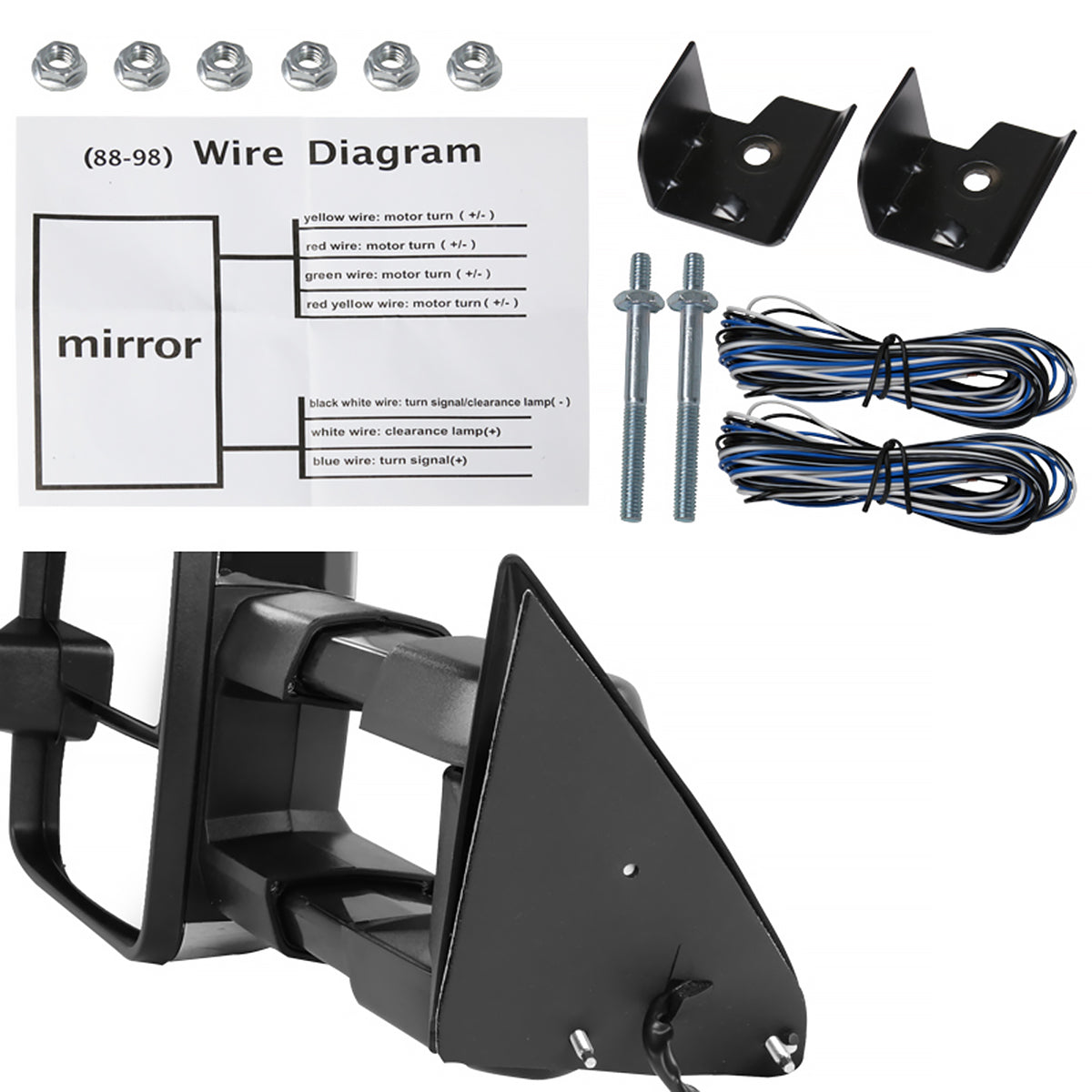 1988-2000 Chevrolet C/K Tahoe GMC Yukon/Suburban Power Adjustable, Heated, & Manual Extendable Towing Mirrors w/ LED Amber Smoked Turn Signal & Clearance Lights