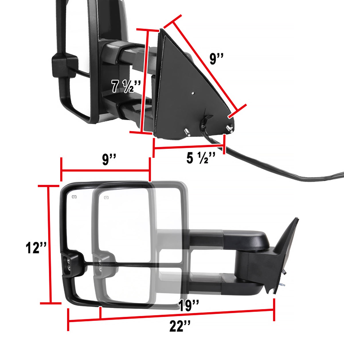 1988-2000 Chevrolet C/K Tahoe GMC Yukon/Suburban Power Adjustable, Heated, & Manual Extendable Towing mirrors w/ LED Amber Turn Signal & Clearance Lights