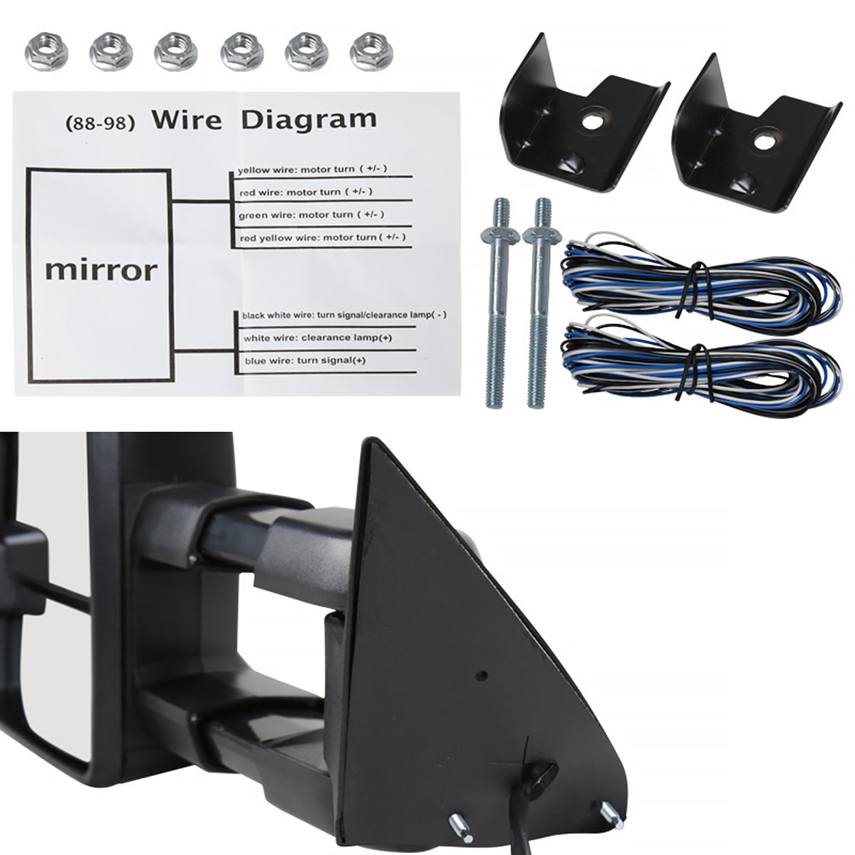 1988-2000 Chevrolet C/K Tahoe GMC Yukon/Suburban Power Adjustable, Heated, & Manual Extendable Towing Mirrors w/ LED Smoked Lens Turn Signal & Clearance Lights