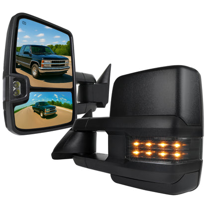 1988-2000 Chevrolet C/K Tahoe GMC Yukon/Suburban Power Adjustable, Heated, & Manual Extendable Towing Mirrors w/ LED Smoked Lens Turn Signal & Clearance Lights