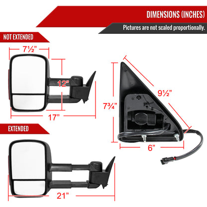 1988-2002 Chevrolet C/K C3500/Tahoe GMC Yukon/Suburban Manual Adjustable & Extendable Towing Mirrors w/ LED Amber Lens Turn Signal Lights