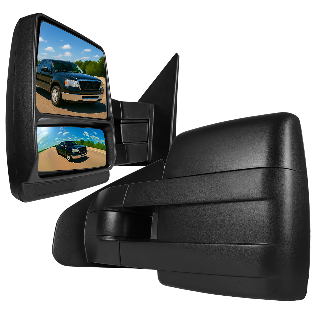 2004-2014 Ford F-150 Black Manual Adjustable & Extendable Telescopic Towing Mirrors
