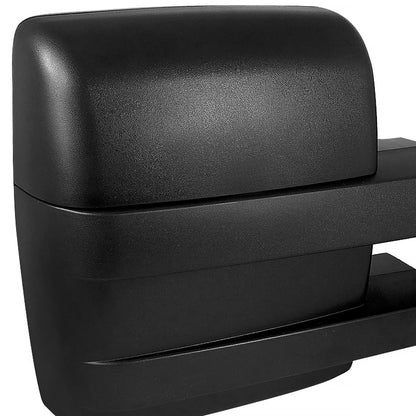 2007-2014 Ford F-150 Black Power Heated Telescoping Tow Mirrors with LED Turn Signals in Amber Lens and Puddle Lights