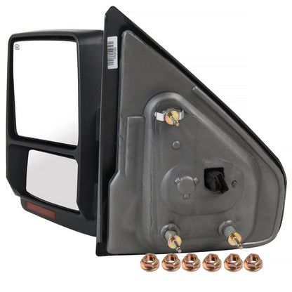 2007-2014 Ford F-150 Black Power Heated Telescoping Tow Mirrors with LED Turn Signals in Amber Lens and Puddle Lights