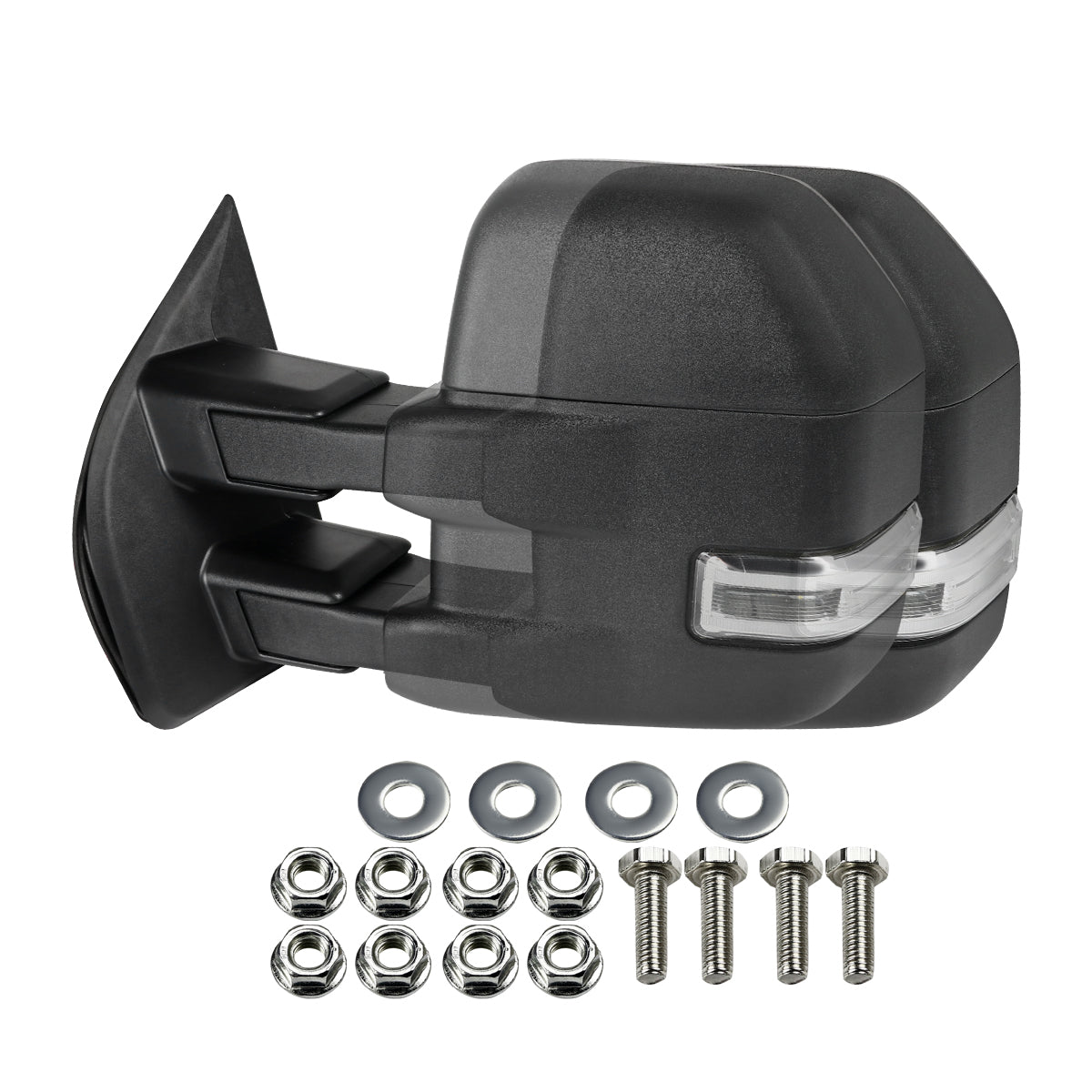 2015-2020 Ford F-150 Power Adjustable, Heated, & Manual Extendable Towing Mirrors w/ Clear Lens Sequential LED Turn Signal, Clearance, Puddle, & Auxiliary Lights