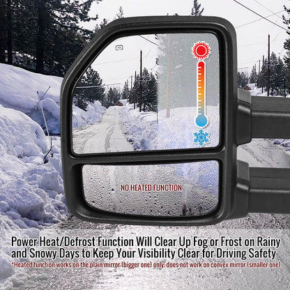 2015-2020 Ford F-150 Power Adjustable, Heated, & Manual Extendable Towing Mirrors w/ Clear Lens Sequential LED Turn Signal, Clearance, Puddle, & Auxiliary Lights
