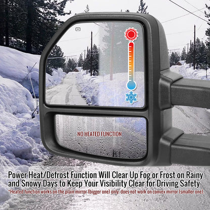 2015-2020 Ford F-150 Power Adjustable, Heated, & Manual Extendable Towing Mirrors w/ Clear Lens LED Turn Signal, Clearance, Puddle, & Auxiliary Lights