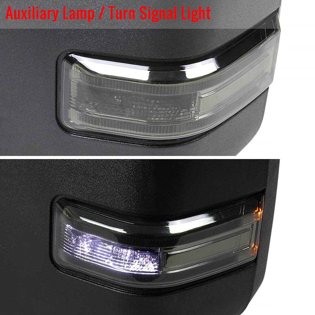2015-2020 Ford F-150 Power Adjustable, Heated, & Manual Extendable Towing Mirrors w/ Smoked Lens LED Turn Signal, Clearance, Puddle, & Auxiliary Lights