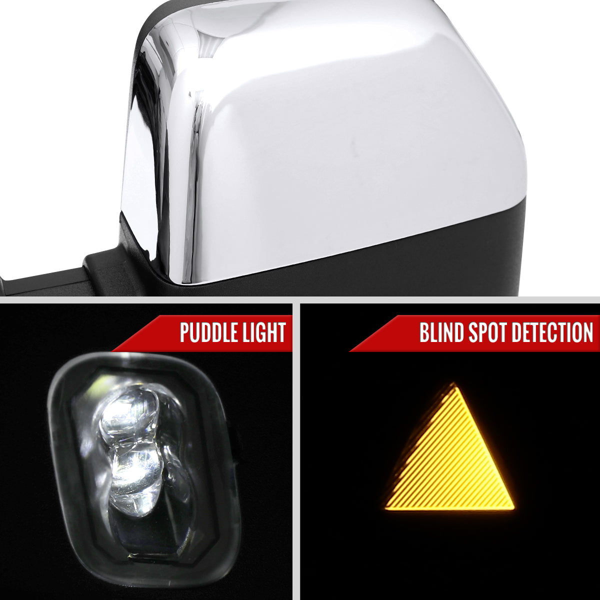 2021-2025 Ford F-150 F-250 Power Adjustable, Heated, & Manual Extendable Towing Mirrors w/ Clear Lens LED Turn Signal, Clearance, Puddle, & Auxiliary Lights